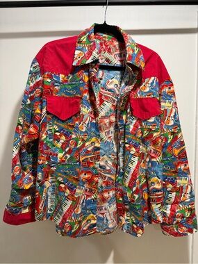 Colorful Musical Instruments Western Button Up - Red Accents